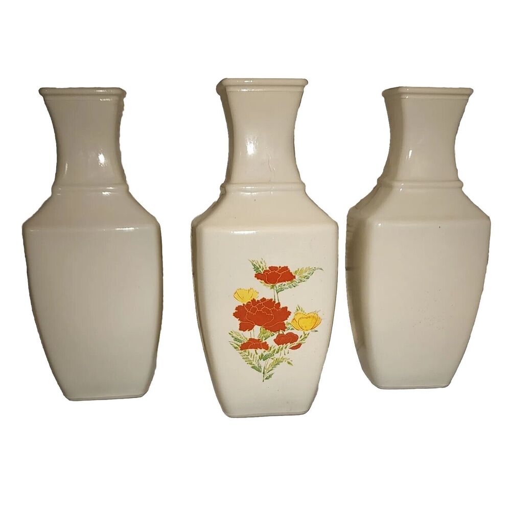 IMARI Bud Vase Milk Glass Orange Multi Floral 7" Avon 1991 - Picture 11 of 12